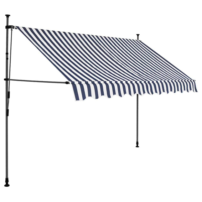 markise m. LED-lys manuel betjening 300 cm blå og hvid