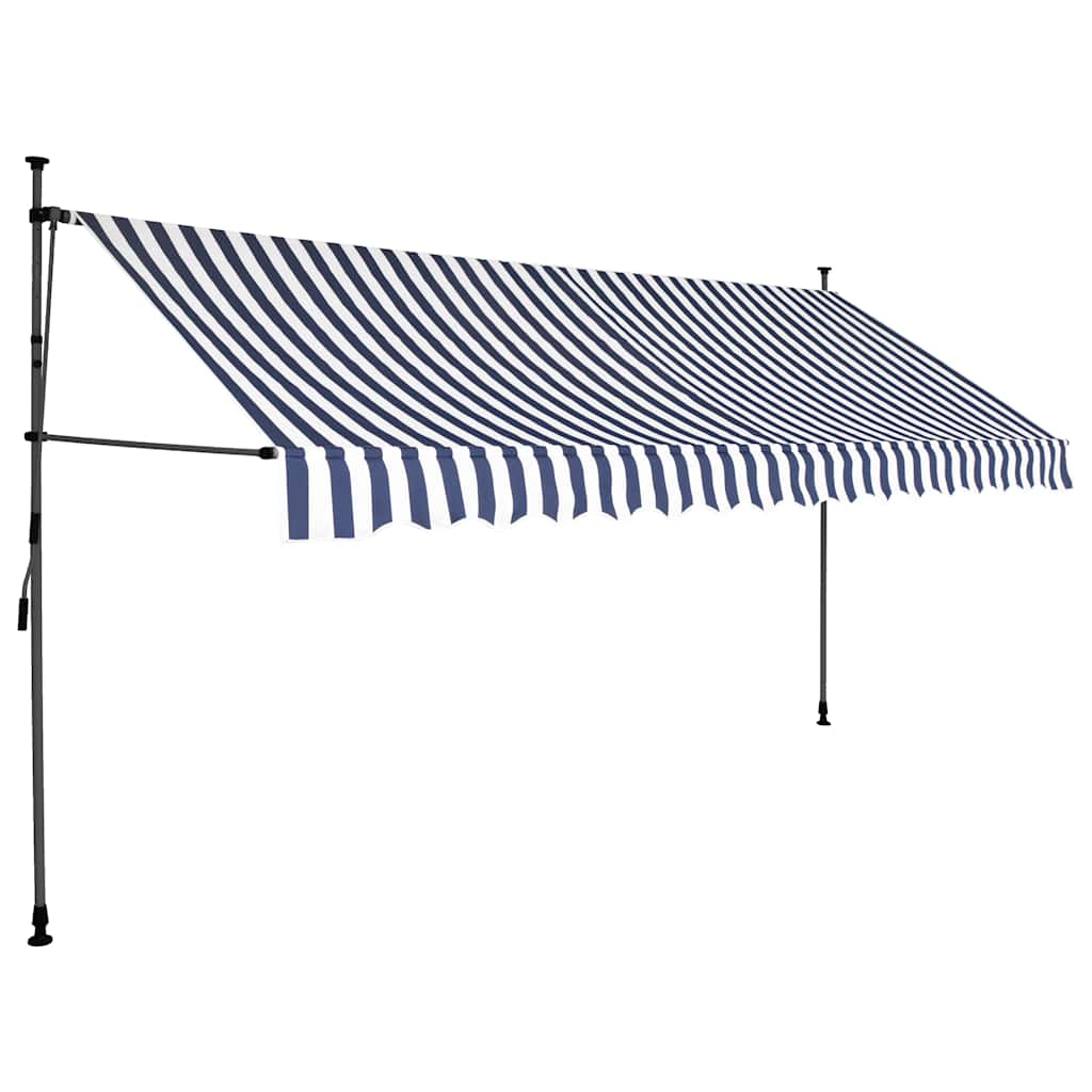 markise m. LED-lys manuel betjening 400 cm blå og hvid