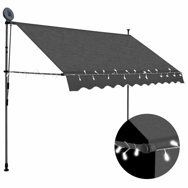 markise m. LED-lys manuel betjening 300 cm antracitgrå