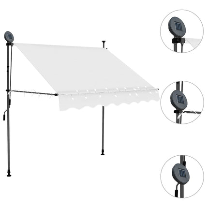 markise m. LED-lys manuel betjening 150 cm cremefarvet