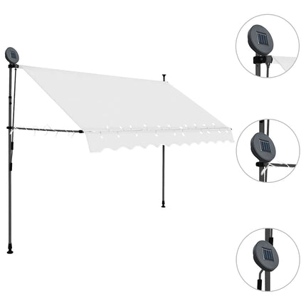 markise m. LED-lys manuel betjening 300 cm cremefarvet