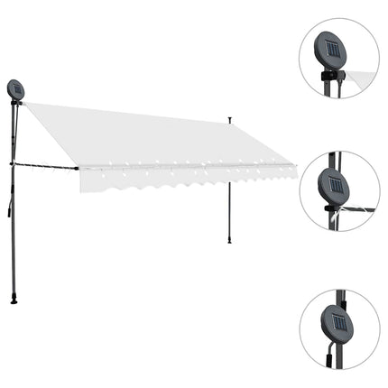markise m. LED-lys manuel betjening 350 cm cremefarvet