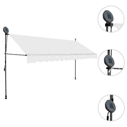 markise m. LED-lys manuel betjening 400 cm cremefarvet