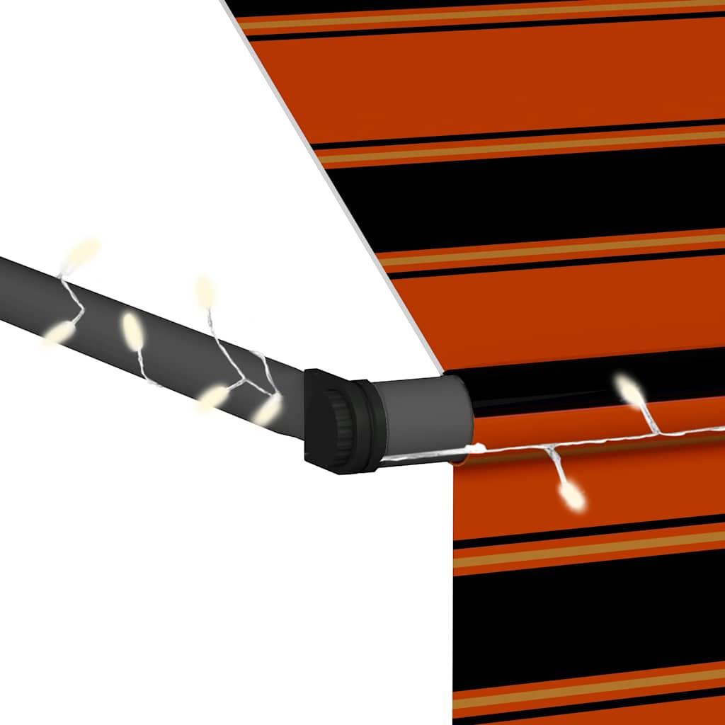 markise m. LED-lys manuel betjening 150 cm orange og brun