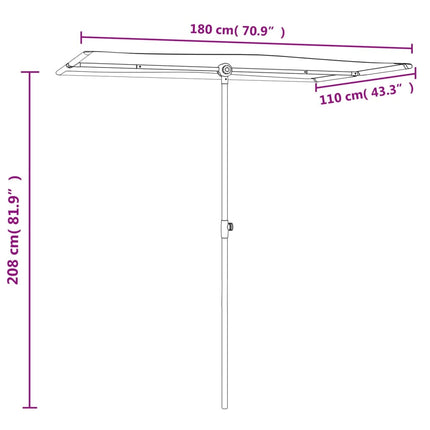 haveparasol med aluminiumstang 180x110 cm bordeauxrød