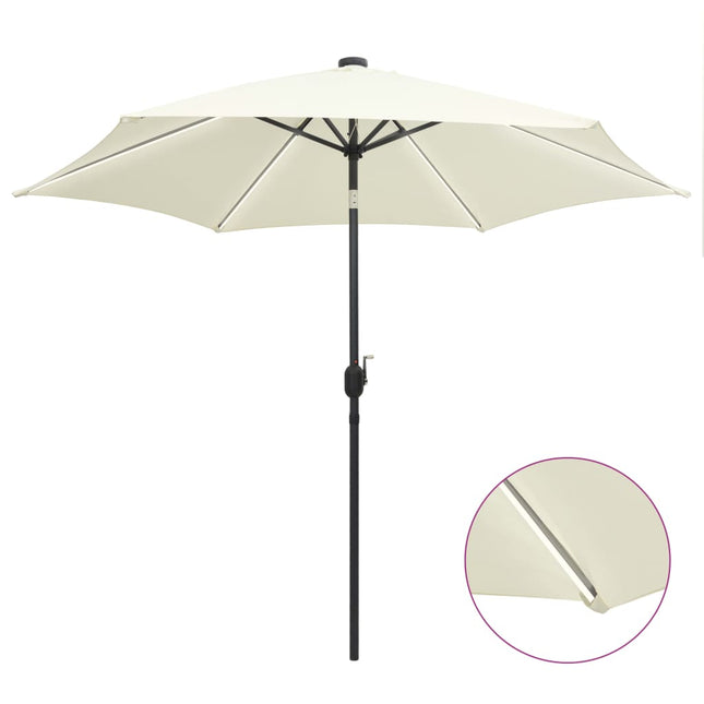 parasol med LED-lys og aluminiumsstang 300 cm sandhvid