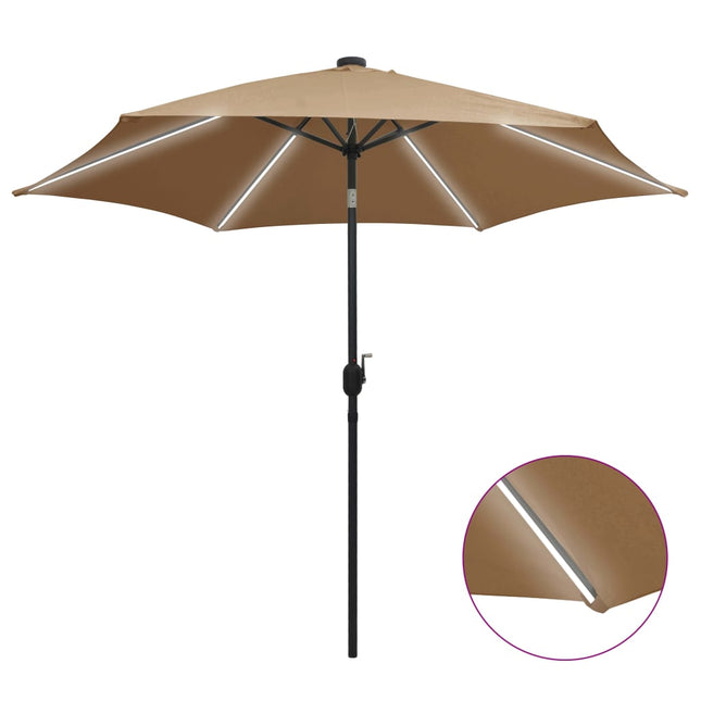 parasol med LED-lys og aluminiumsstang 300 cm gråbrun