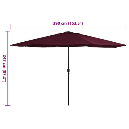 udendørs parasol med metalstang 390 cm bordeauxrød