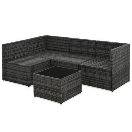 haveloungesæt 5 dele med hynder polyrattan grå