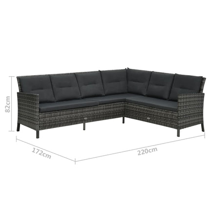 haveloungesæt 3 dele med hynder polyrattan grå