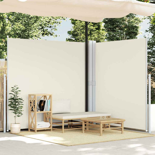 dobbelt sidemarkise til terrassen 170 x 600 cm cremefarvet