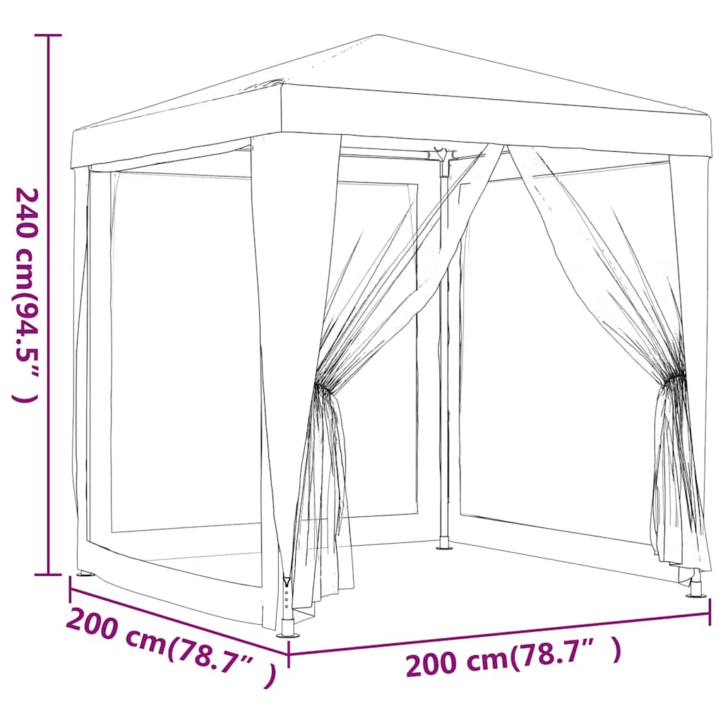 festtelt med 4 sidevægge i trådnet 2x2 m hvid
