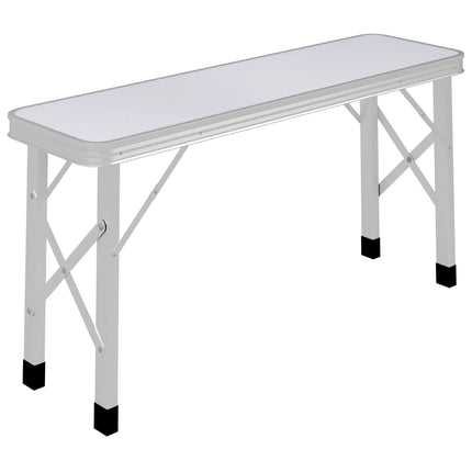 foldbart campingbord med 2 bænke aluminium hvid