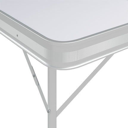 foldbart campingbord med 2 bænke aluminium hvid