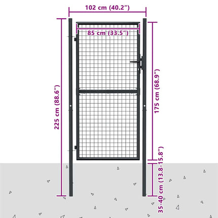 havelåge i net galvaniseret stål 100x175 cm grå