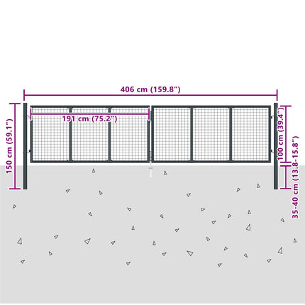 havelåge i net galvaniseret stål 400x100 cm grå