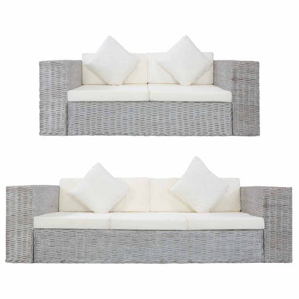 sofasæt i 2 dele med hynder naturlig rattan grå