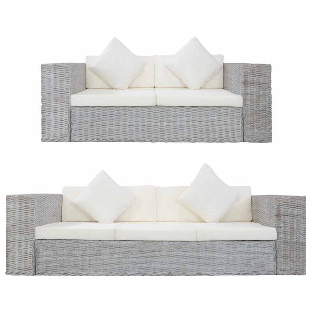 sofasæt i 2 dele med hynder naturlig rattan grå
