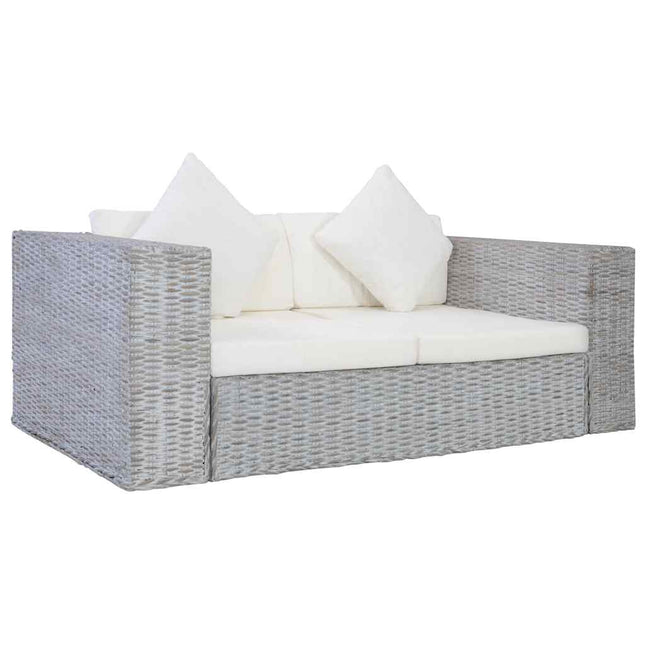 sofasæt i 2 dele med hynder naturlig rattan grå