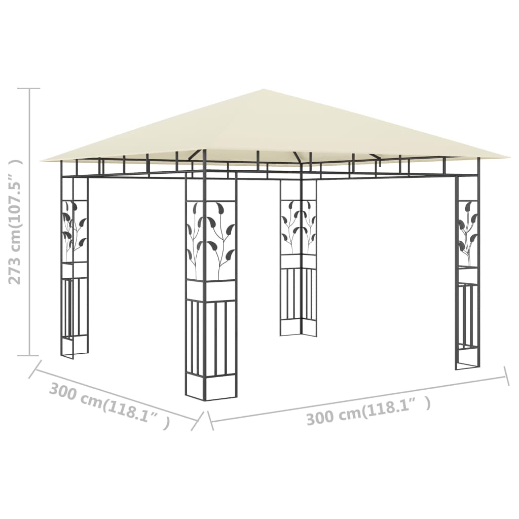 pavillon med myggenet 3x3x2,73 m 180 g/m² cremefarvet