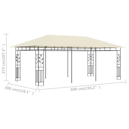 pavillon med myggenet 6x3x2,73 cm cremefarvet