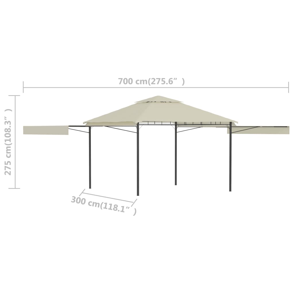 pavillon med 2 udvidelige tage 3x3x2,75 cm 180 g/m² cremefarvet