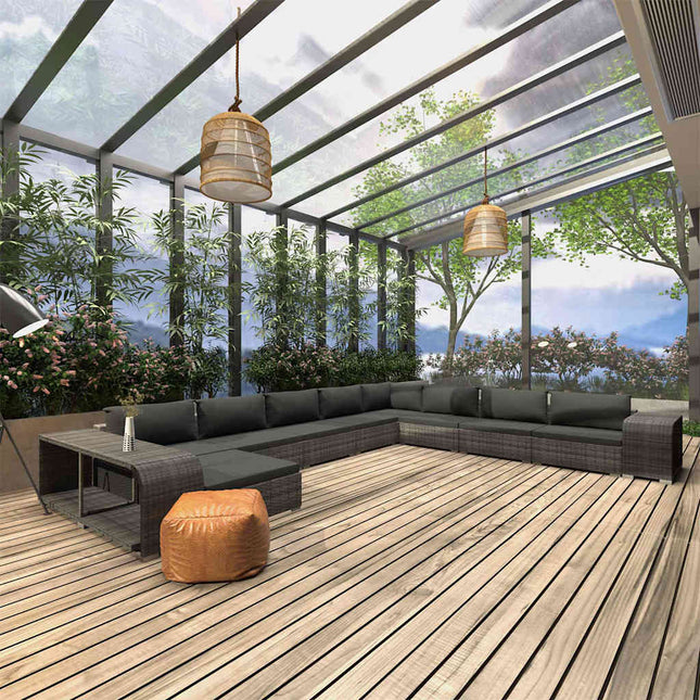 loungesæt til haven 11 dele med hynder polyrattan grå