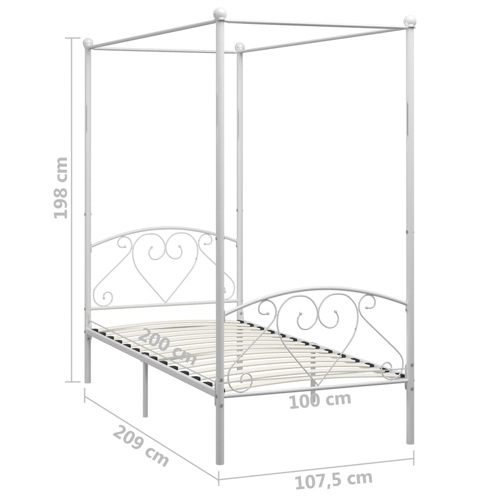sengestel til himmelseng 100 x 200 cm metal hvid