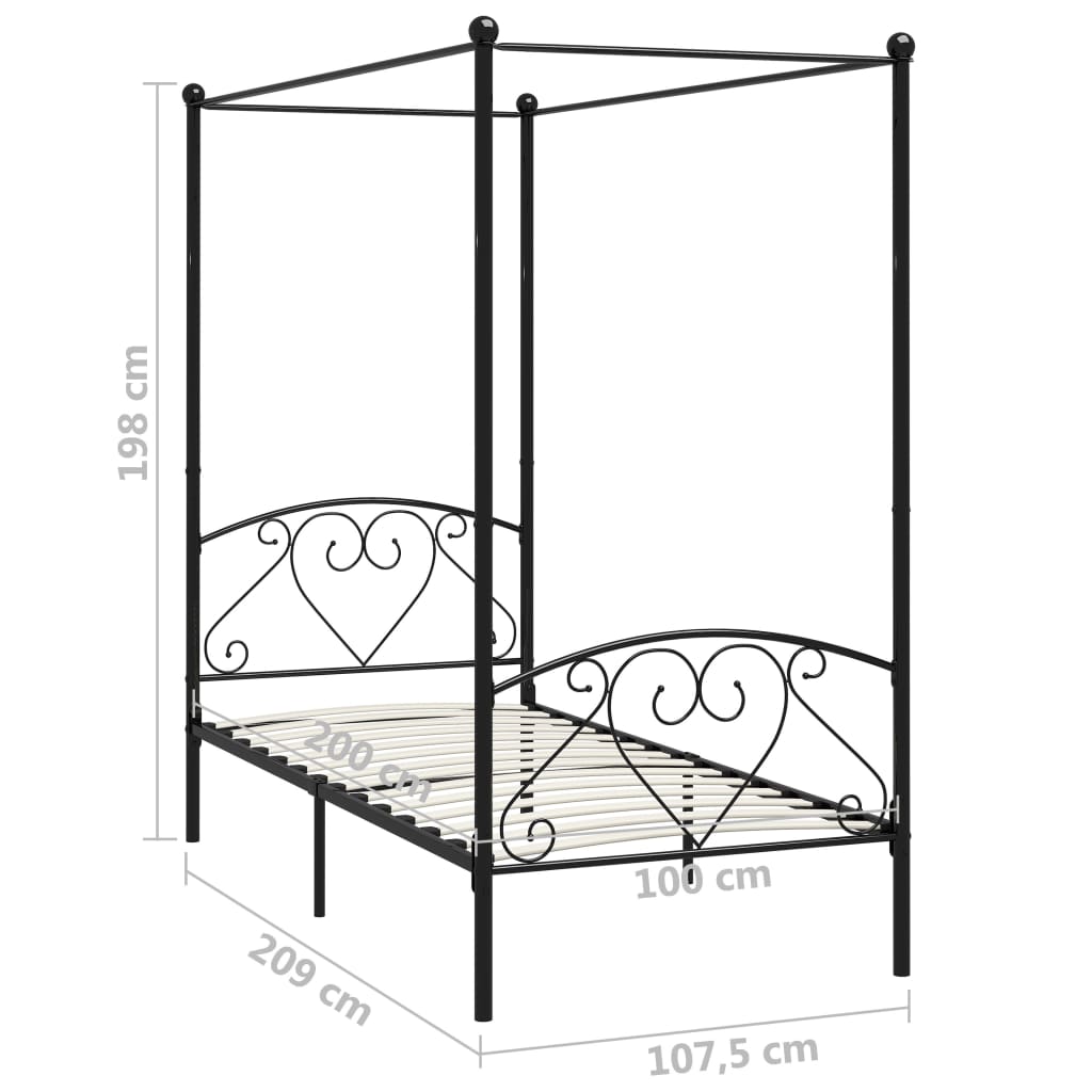 sengestel til himmelseng 100 x 200 cm metal sort