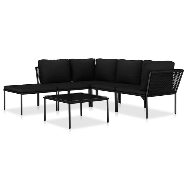 loungesæt 6 dele med hynder PVC sort