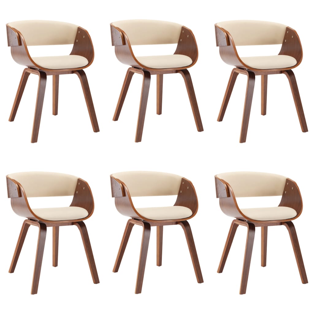 spisebordsstole 6 stk. bøjet træ og kunstlæder cremefarvet