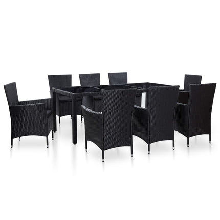 udendørs spisebordssæt 9 dele polyrattan sort