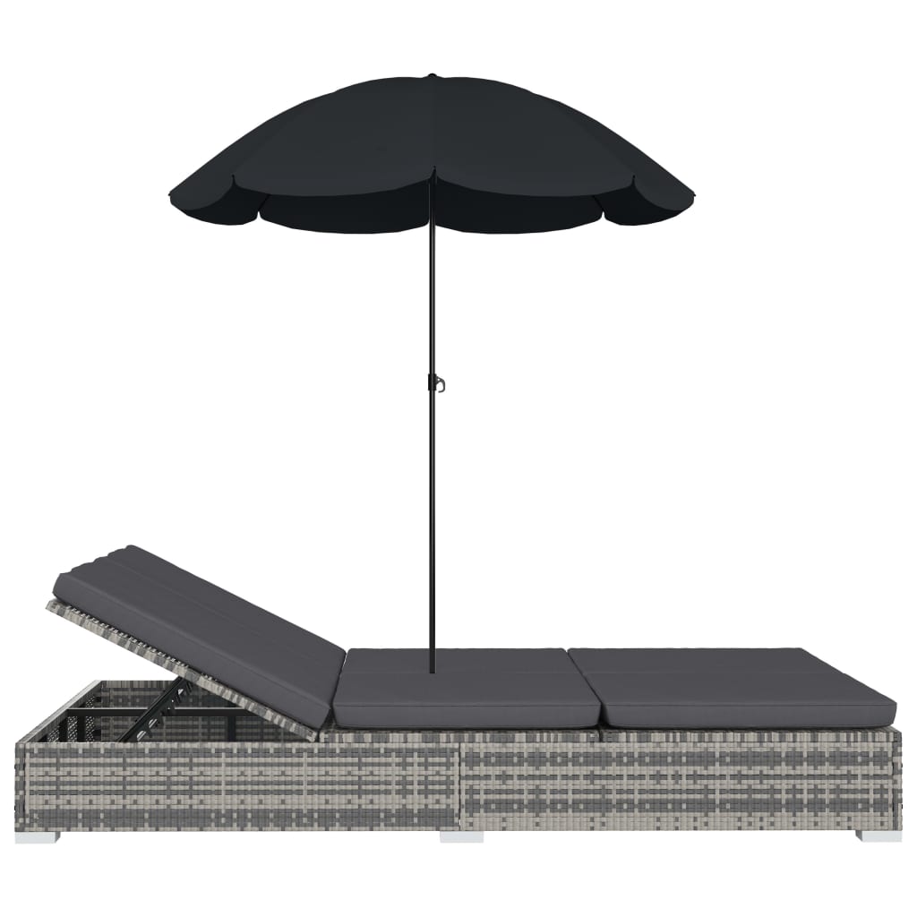 udendørs solseng med parasol polyrattan grå