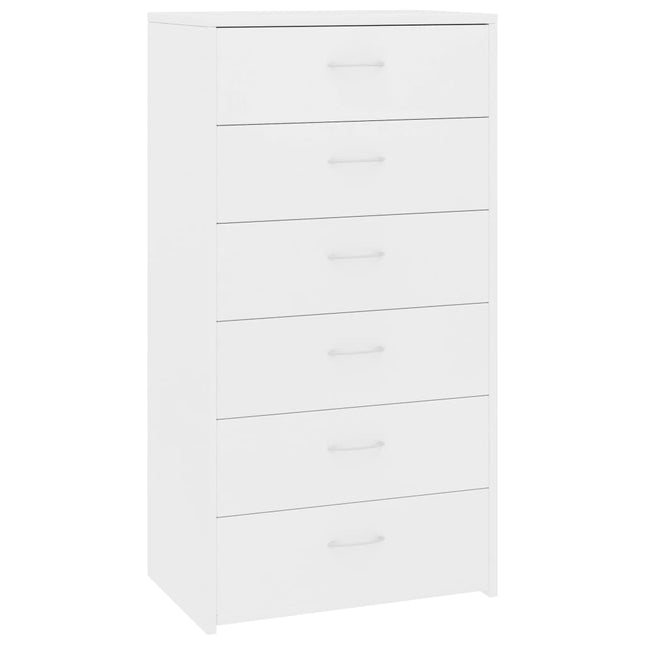 kommode med 6 skuffer 50x34x96 cm konstrueret træ hvid