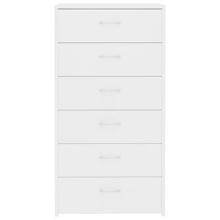 kommode med 6 skuffer 50x34x96 cm konstrueret træ hvid