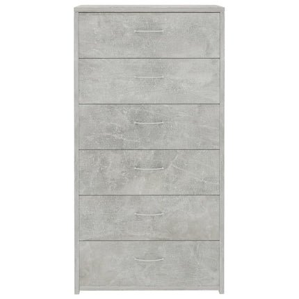 kommode med 6 skuffer 50x34x96 cm konstrueret træ betongrå