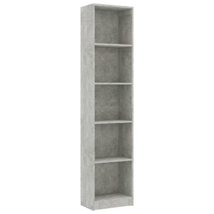 bogreol med 5 hylder 40x24x175 cm konstrueret træ betongrå