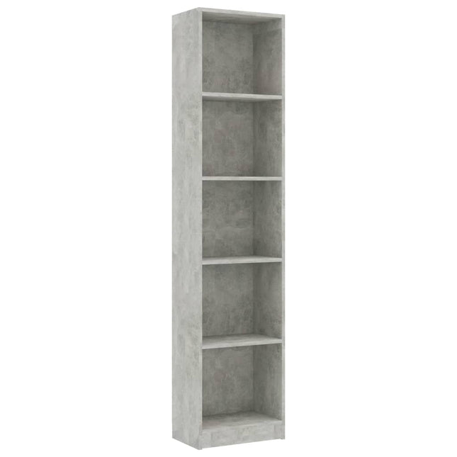bogreol med 5 hylder 40x24x175 cm konstrueret træ betongrå