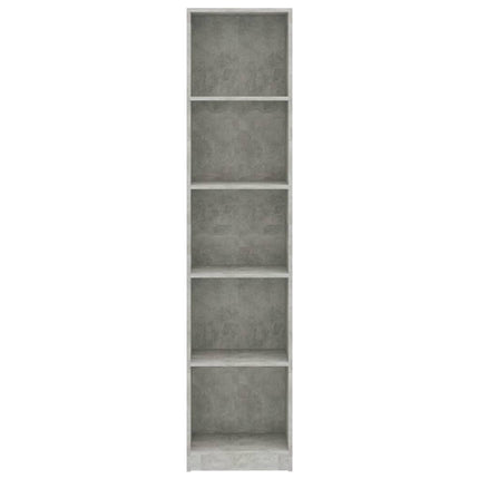 bogreol med 5 hylder 40x24x175 cm konstrueret træ betongrå
