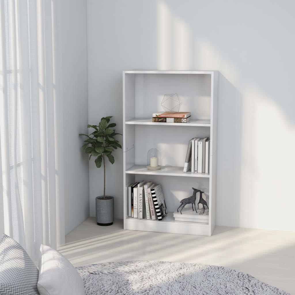 bogreol med 3 hylder 60x24x109 cm konstrueret træ hvid billede