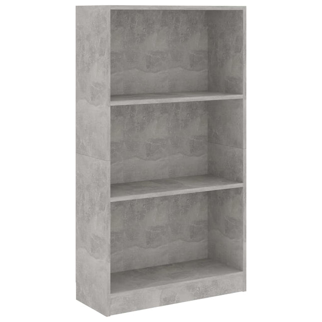 bogreol med 3 hylder 60x24x109 cm konstrueret træ betongrå