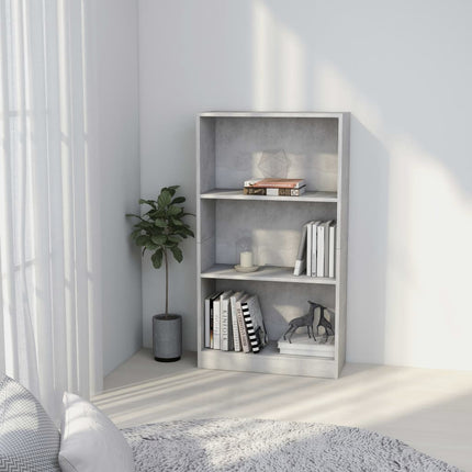 bogreol med 3 hylder 60x24x109 cm konstrueret træ betongrå