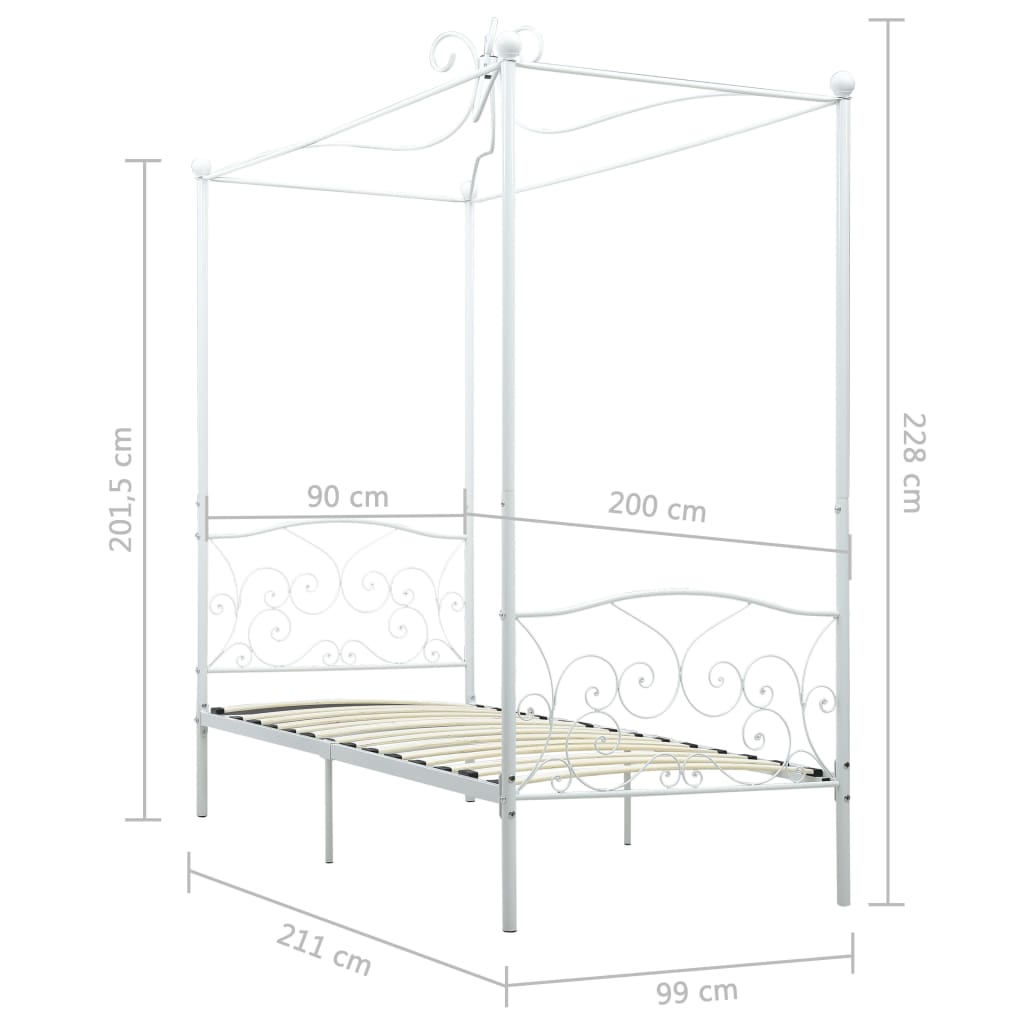 sengestel til himmelseng 90 x 200 cm metal hvid