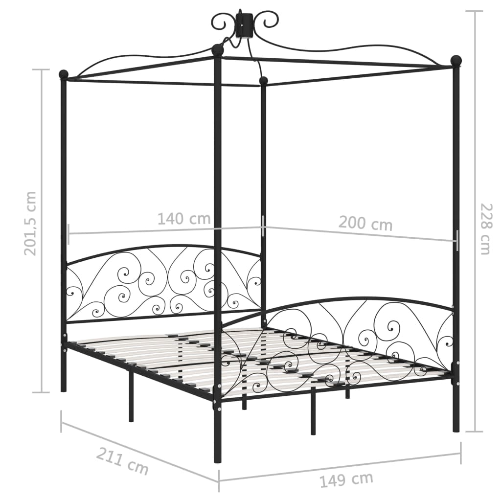 sengestel til himmelseng 140 x 200 cm metal sort
