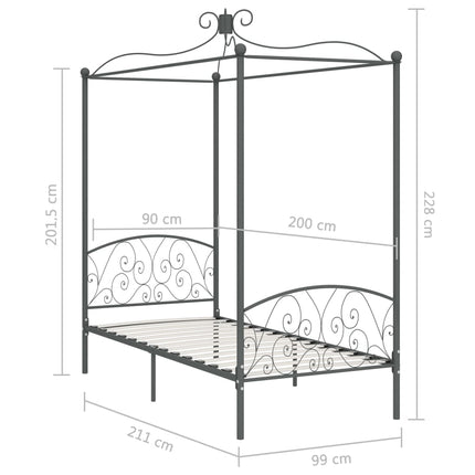 sengestel til himmelseng 90 x 200 cm metal grå