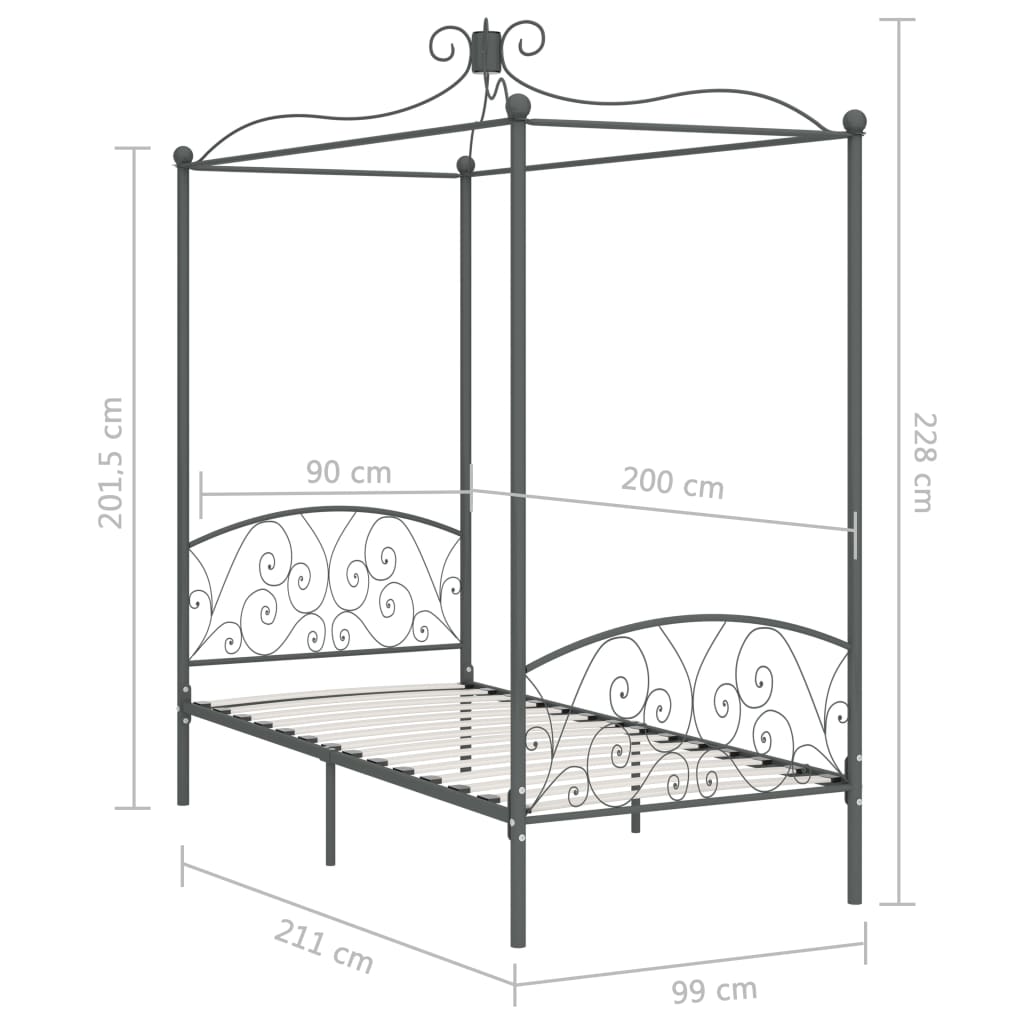 sengestel til himmelseng 90 x 200 cm metal grå