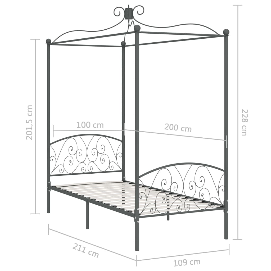 sengestel til himmelseng 100 x 200 cm metal grå
