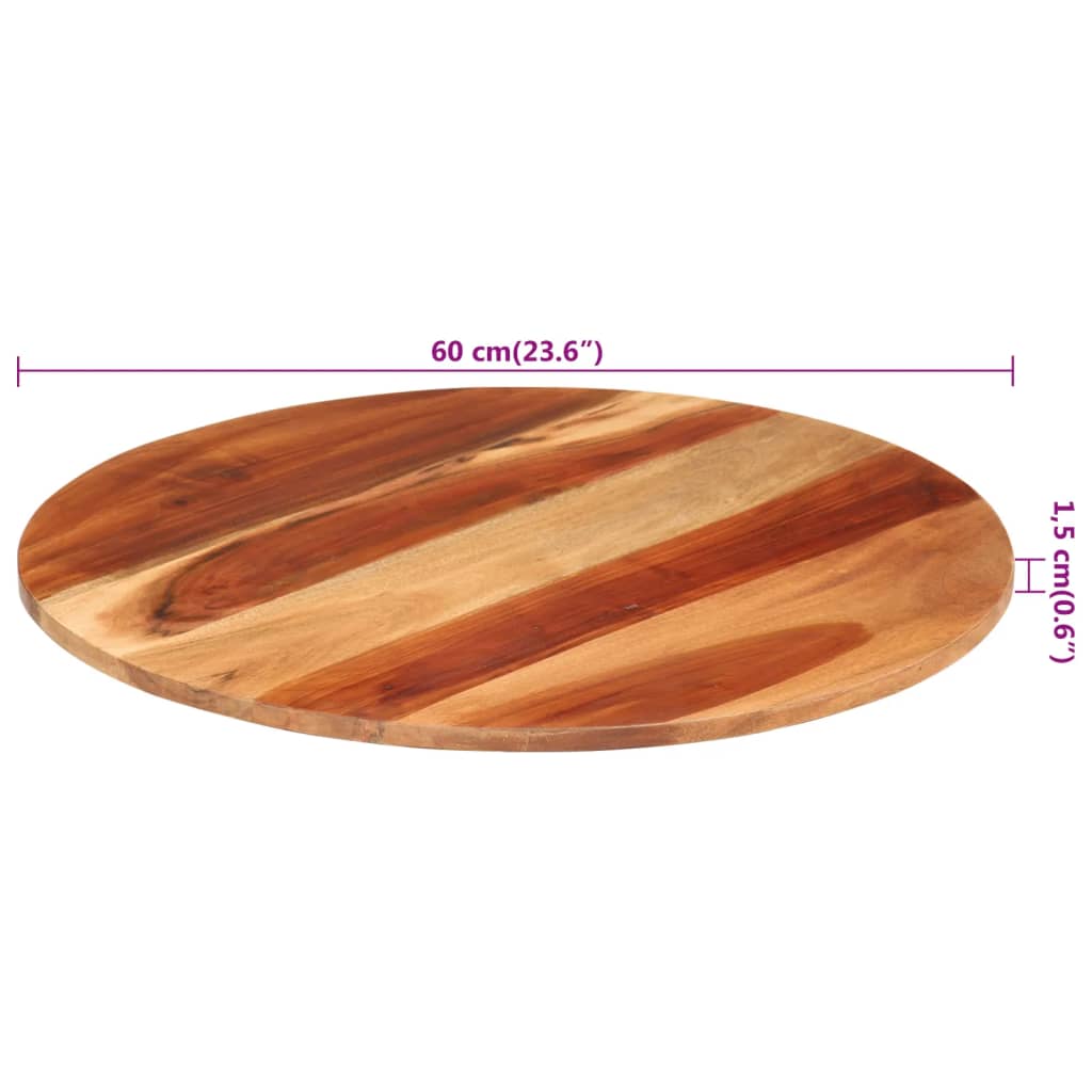 bordplade 15-16 mm 60 cm rund massivt akacietræ