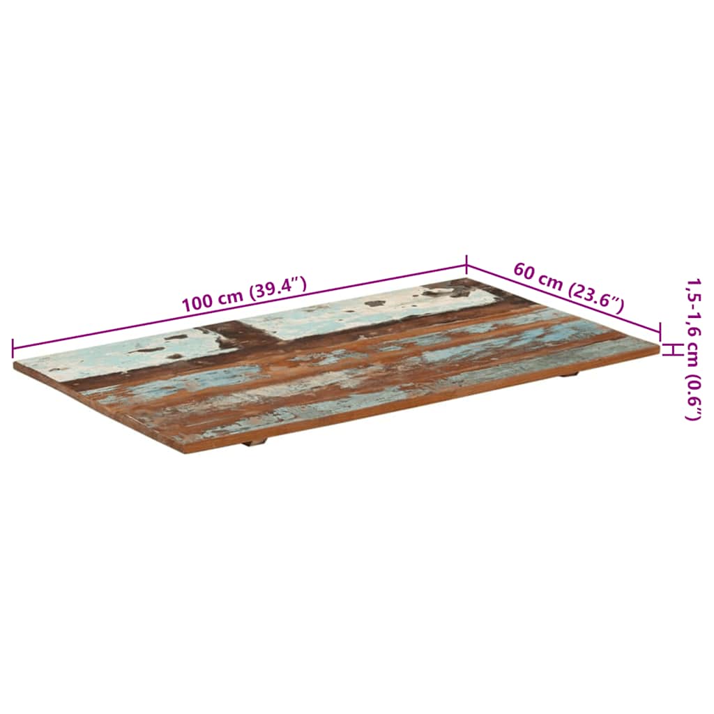 bordplade 60x100 cm 15-16 mm rektangulær massivt genbrugstræ