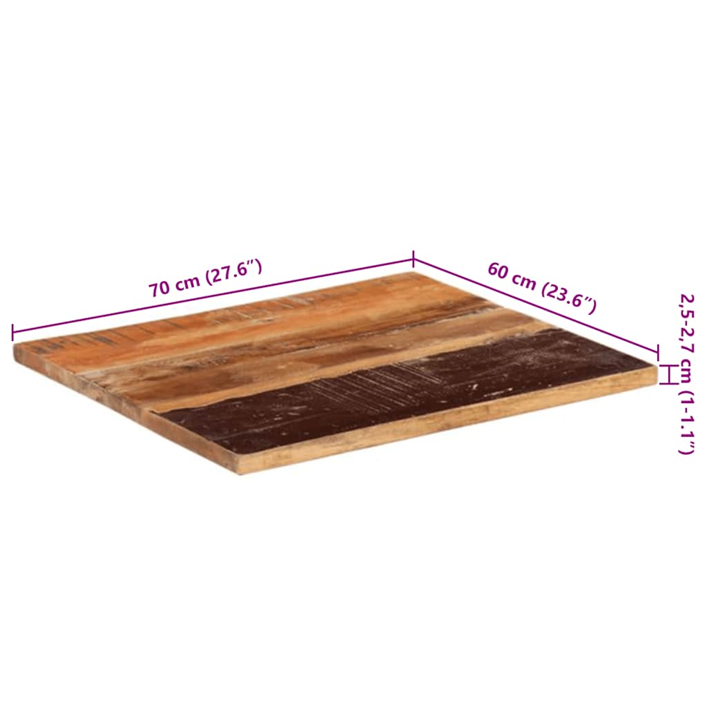 bordplade 60x70 cm 25-27 mm rektangulær massivt genbrugstræ